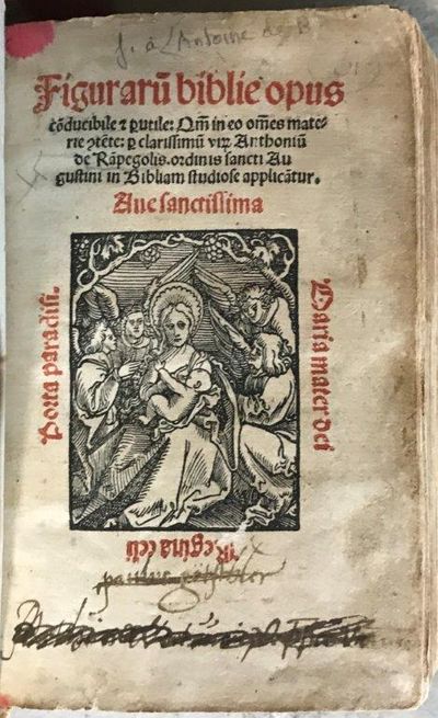 Image for Figurarum biblie opus conducibile & putile Quam in eo omnes materie contente: per clarissimum virum Anthonium de Rampegolis: ordinis sancti Augustini in Bibliam studiose applicantur.